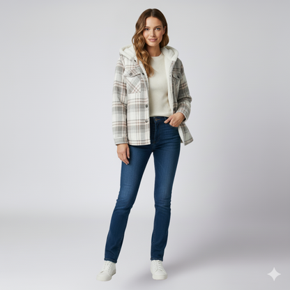 Warm Hooded Plaid Jacket for Women