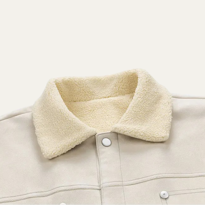 Warm Suede Sherpa Coat with Faux Fur Collar