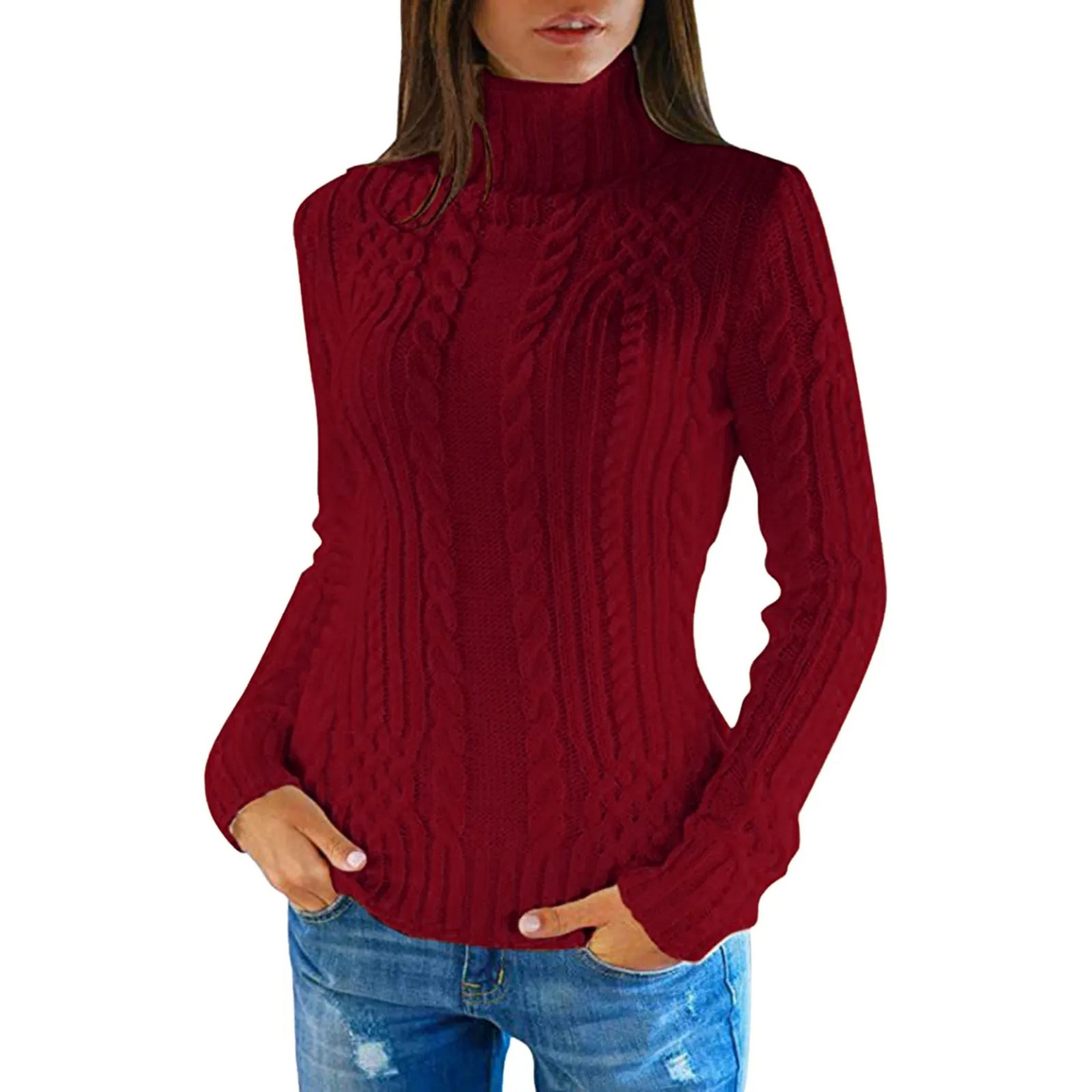 Warm Soft Cable Knit Turtleneck Sweater