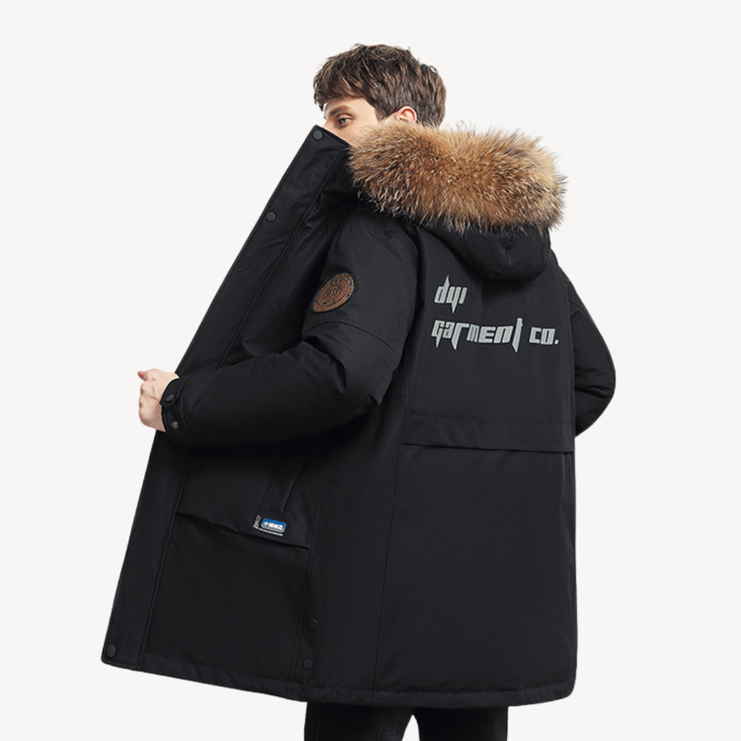 Warm Down Parka Coat with Fake Fur Hood for Men