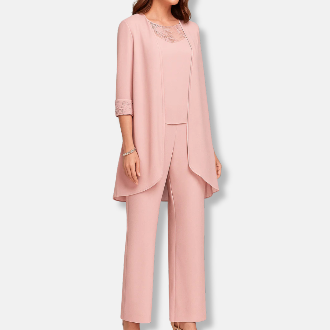 Elegant 3 Piece Lace Trim Outfit Set
