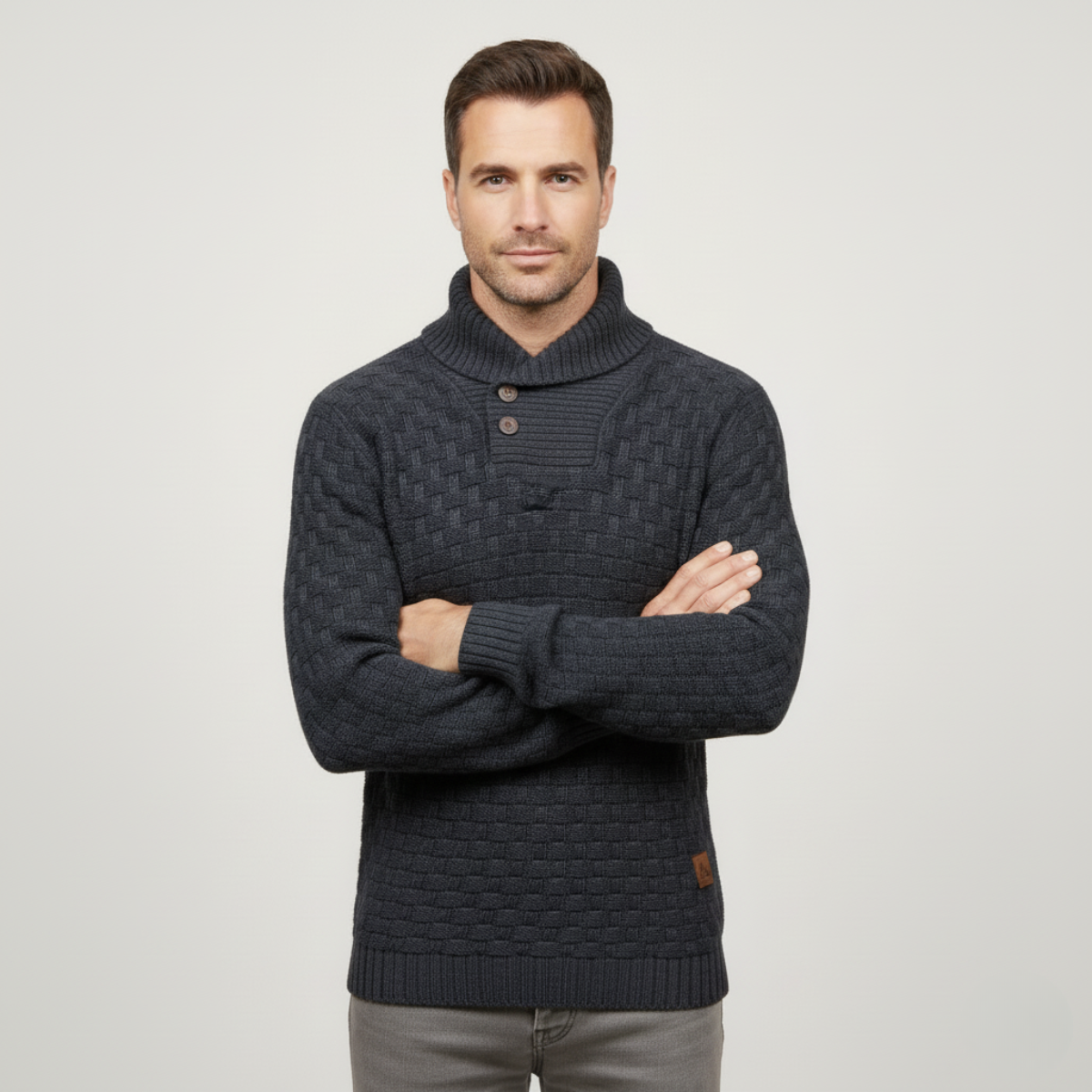 Classic Mens Thick Cable Knit Sweater with Buttons