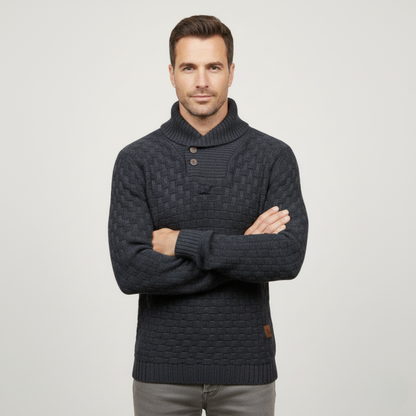 Classic Mens Thick Cable Knit Sweater with Buttons