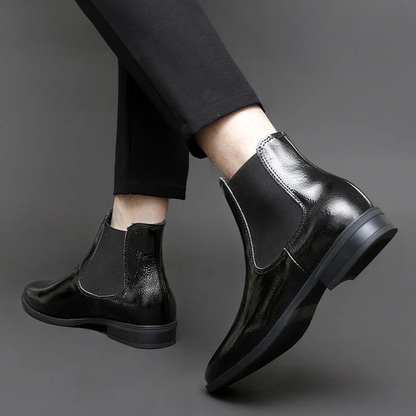 Men's Classic Leather Chelsea Ankle Boots with Stretch