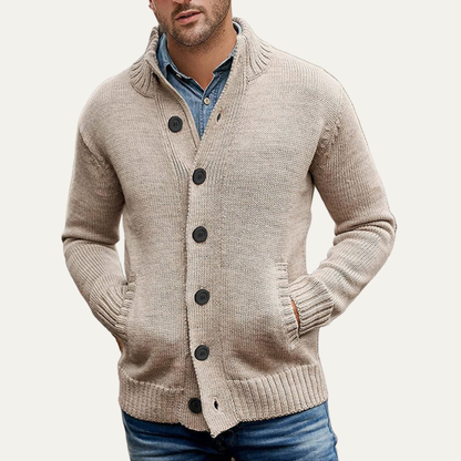 Men's Thick Knit Crew Neck Button Sweater