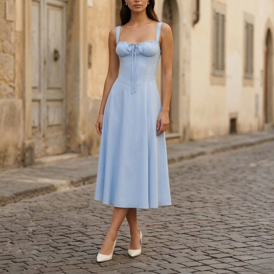 Casual Fit Summer Midi Dress with Square Neckline