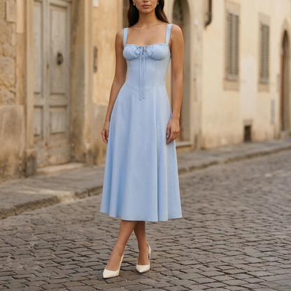 Casual Fit Summer Midi Dress with Square Neckline