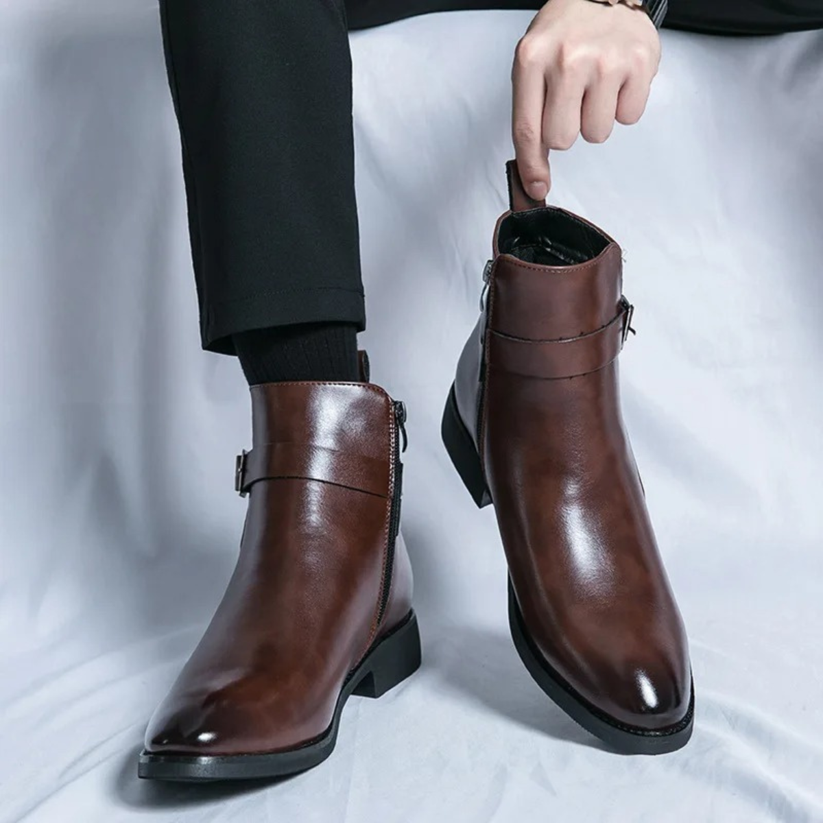 Men's Premium Leather Ankle Boots with Zipper and Grip Sole