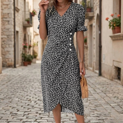 Elegant V-Neck Floral Midi Dress for Women