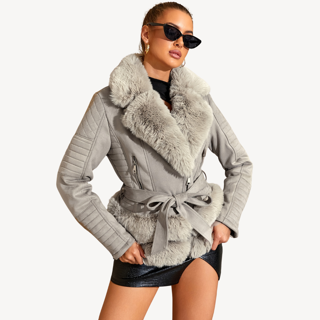 Warm Synthetic Leather Biker Jacket For Women Brown