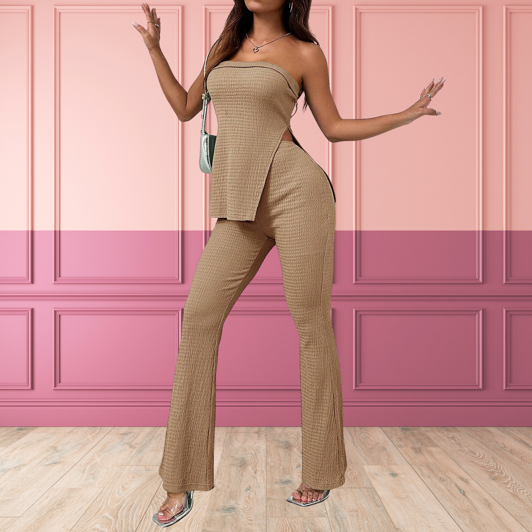 Chic Tube Top and High Waist Pants Outfit Set