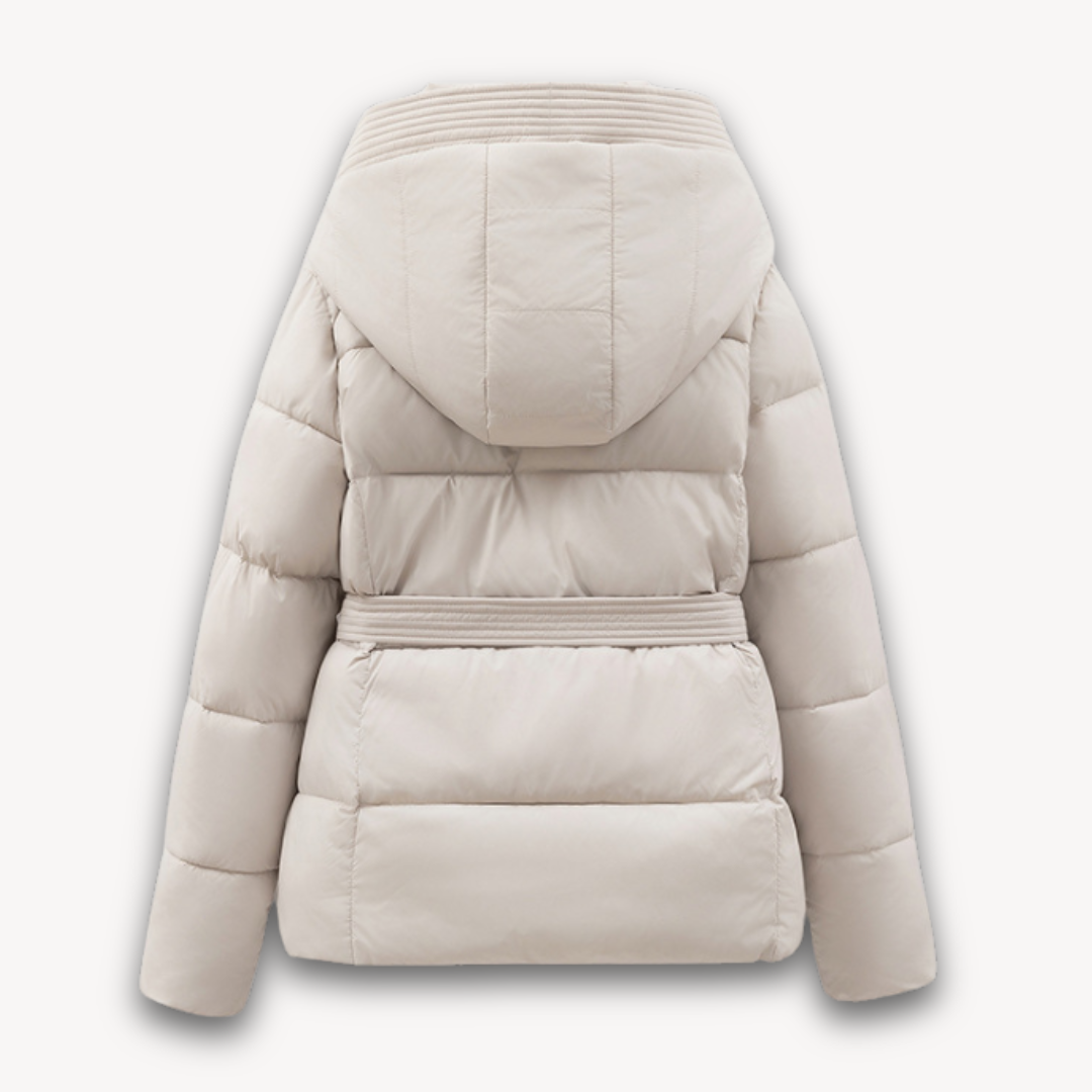 Ladies Warm Parka Coat with Hood and Waist Strap