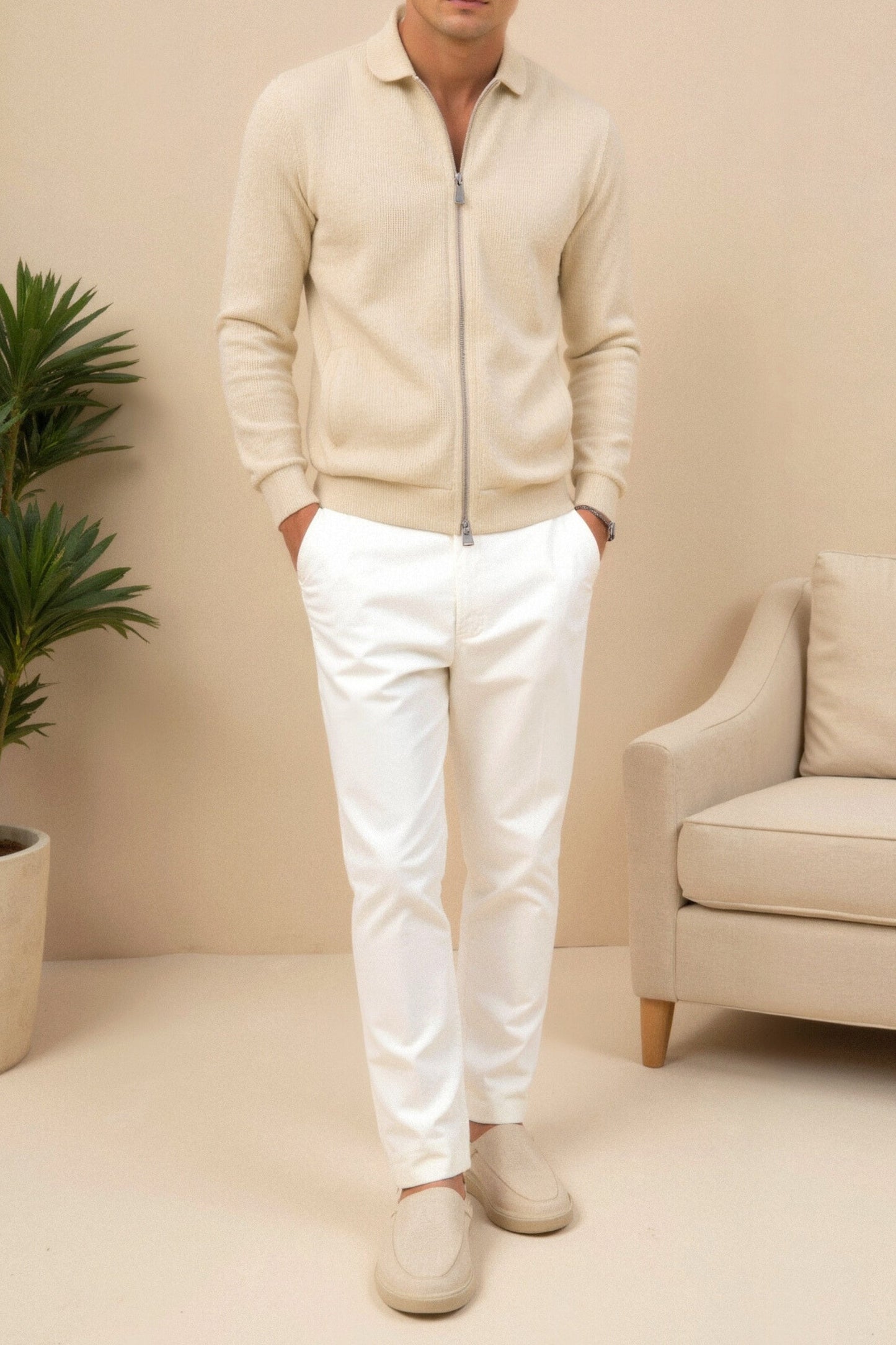Classic Luxury Beige Mens Jacket