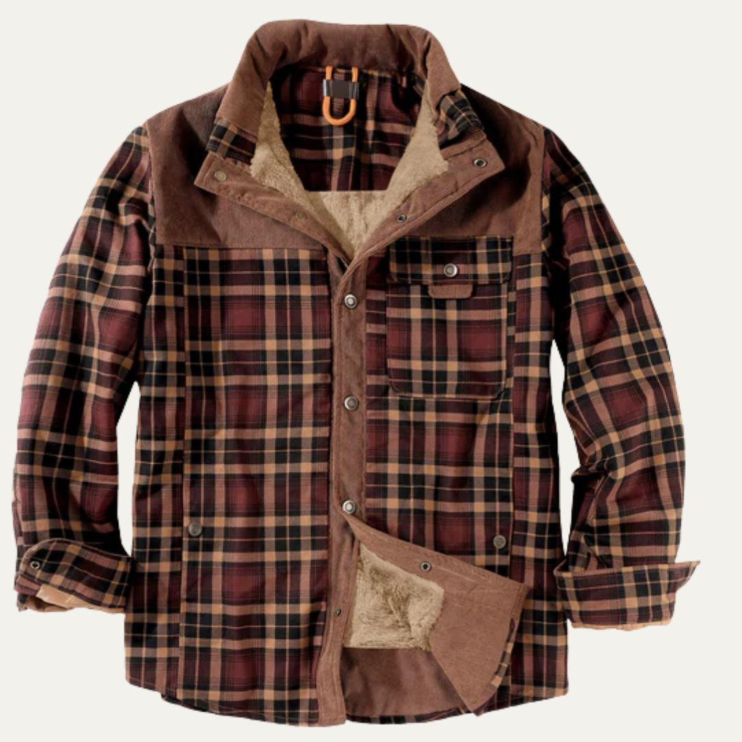Warm Plaid Men's Flannel Jacket with Faux Fur Inside