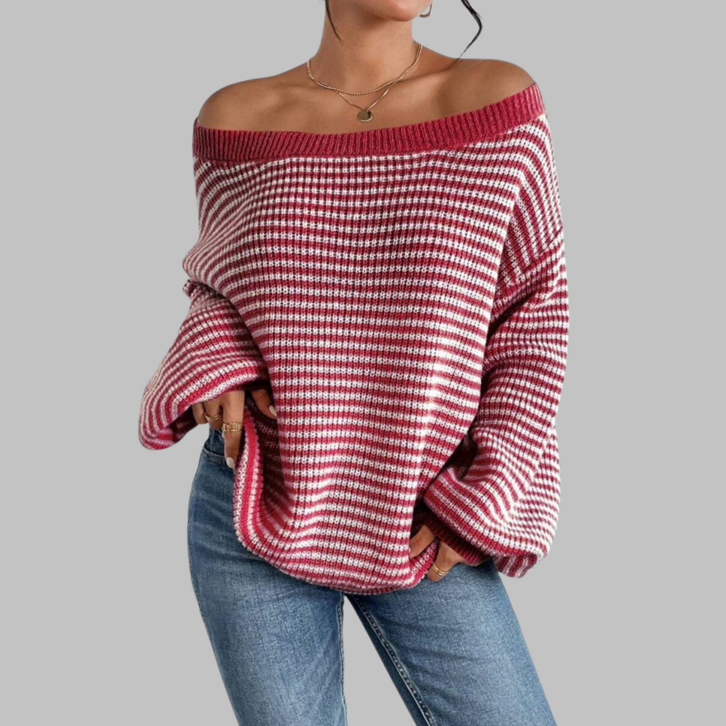 Relaxed Fit Striped Crew Neck Sweater