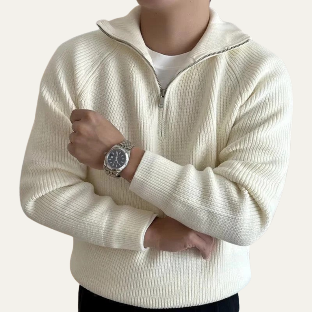 Men's Fleece Quarter Zip Sweater with Texture Detail