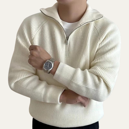 Men's Fleece Quarter Zip Sweater with Texture Detail