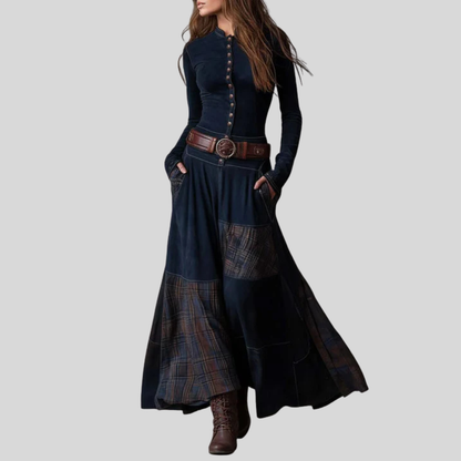 Classic Suede Plaid Maxi Dress