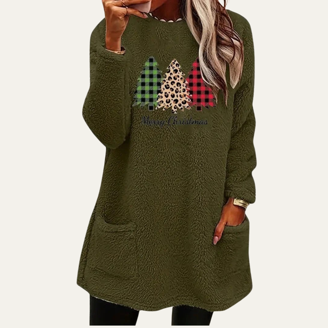 Soft Plush Holiday Tree Sweatshirt Top