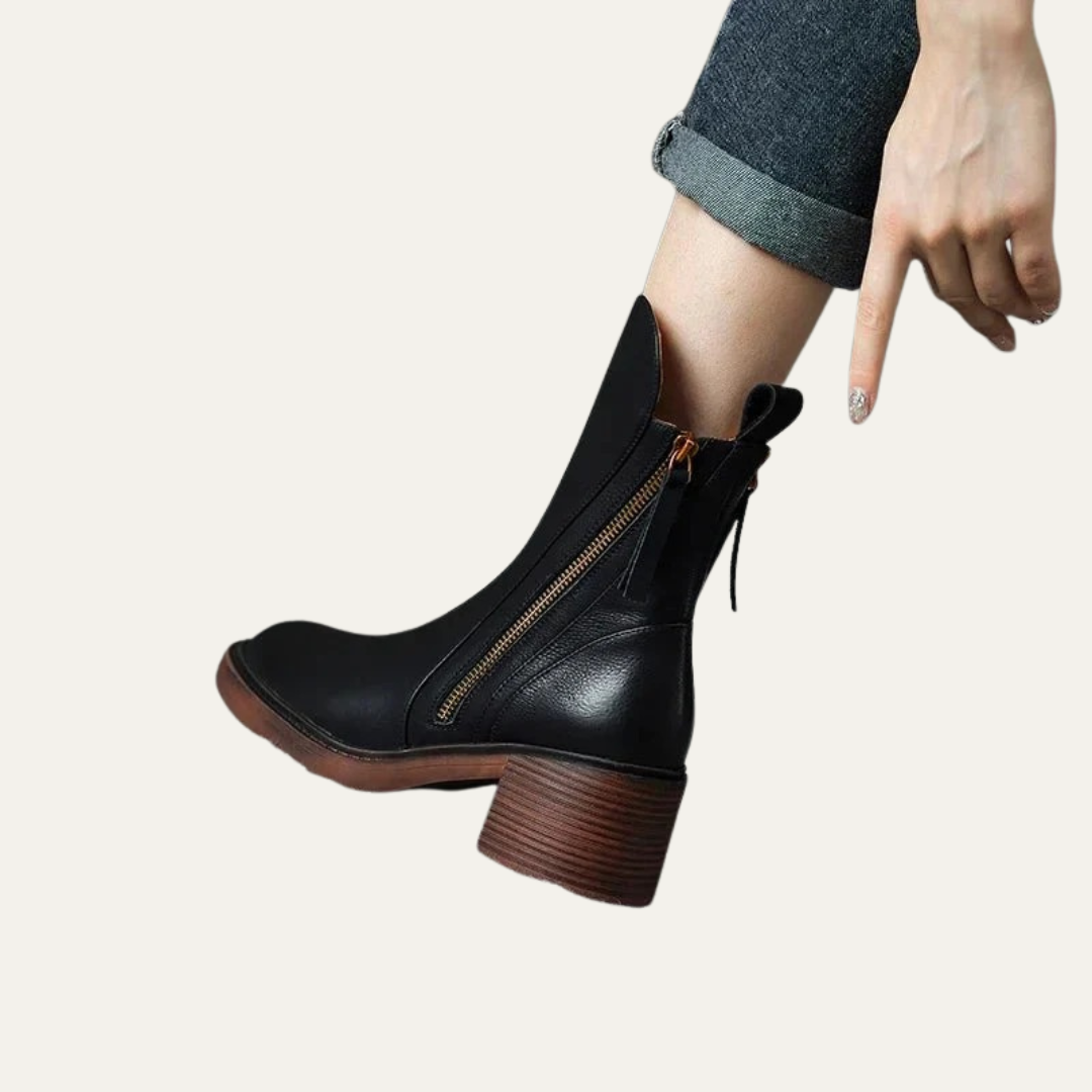 Ladies Comfortable Block Heel Leather Boots