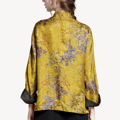 Traditional Asian Print Relaxed Fit Women's Blouse Shirt