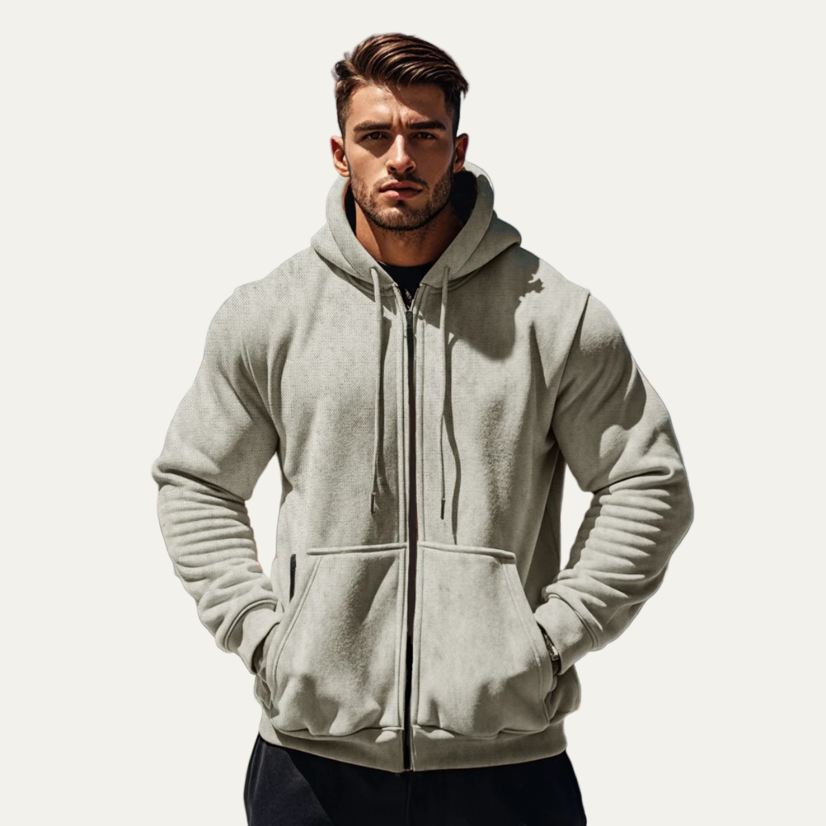 Men's Cozy Textured Bomber Jacket with Pocket Details