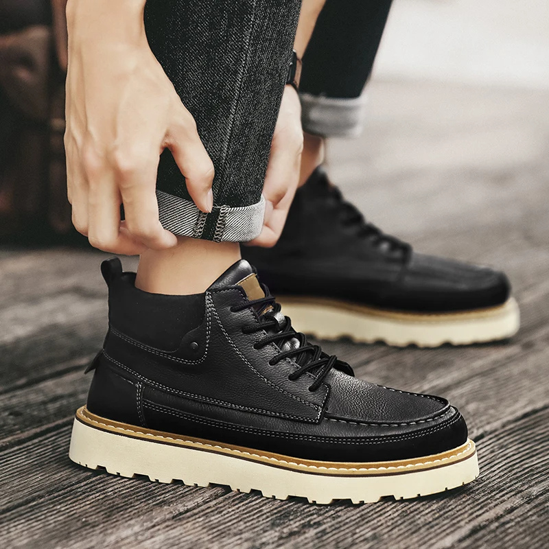 Leather Look Men's Ankle Boots Brown Vegan Style