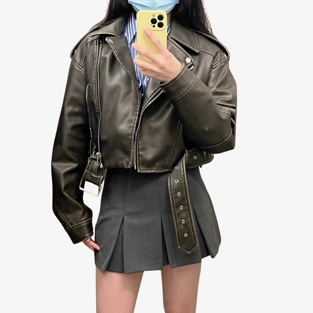 Stylish Female Motorcycle Leather Jacket - OutfitLondon