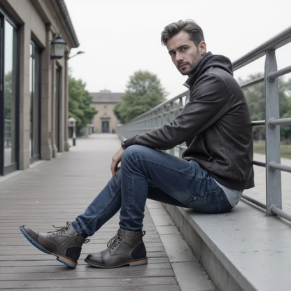Brown Leather Mens Ankle Boots Lace Up Style