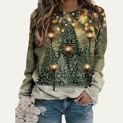 Ladies Festive Holiday Tree Crew Sweatshirt