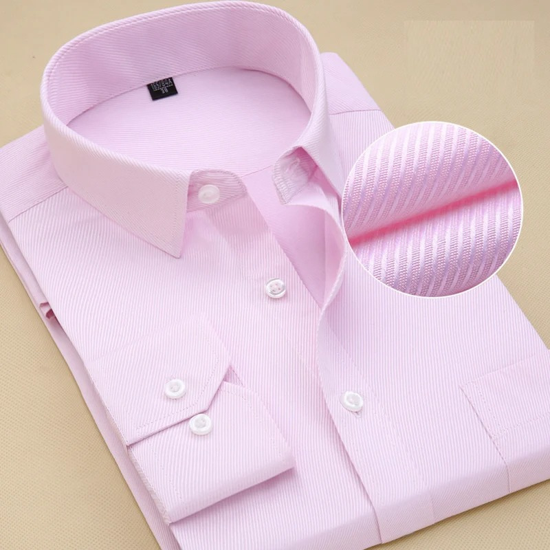 Simple Relaxed Fit Mens Long Sleeve Dress Shirt
