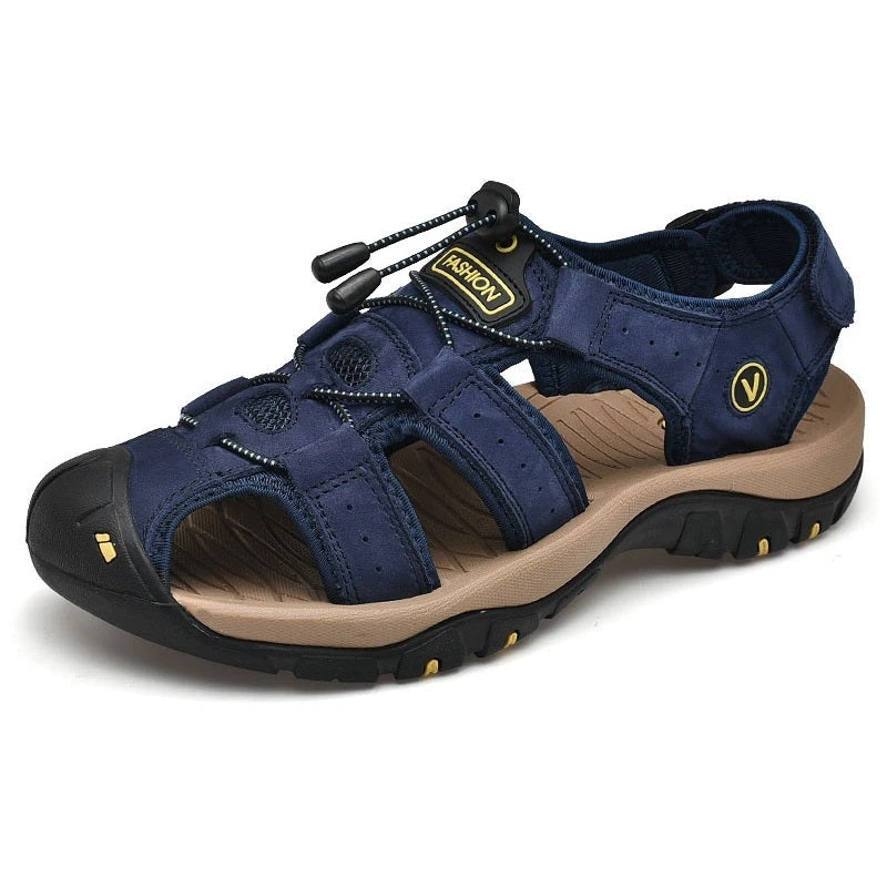 Comfortable Leather Arch Support Walking Sandal Blue - OutfitLondon