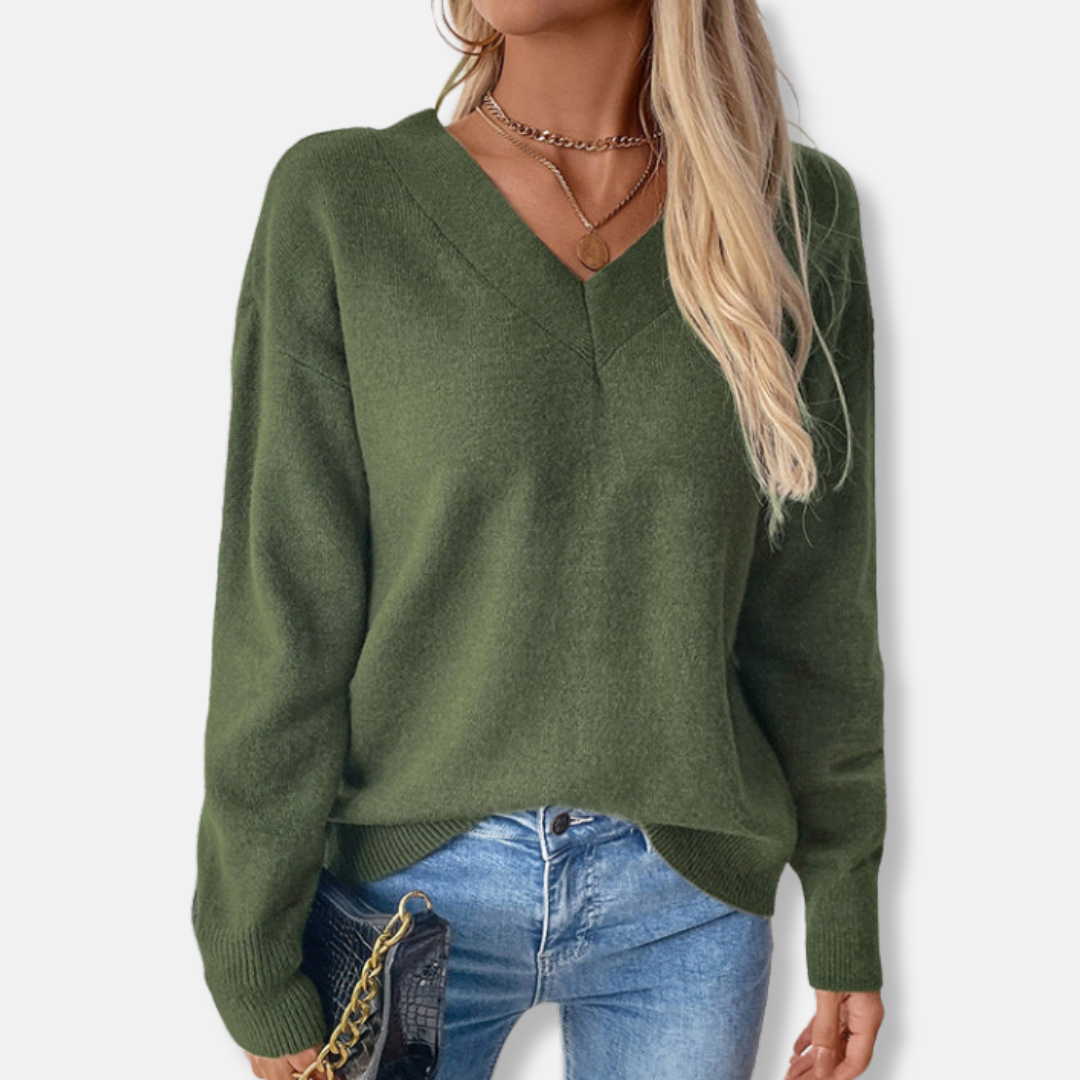 Cozy V Neck Long Sleeve Sweater