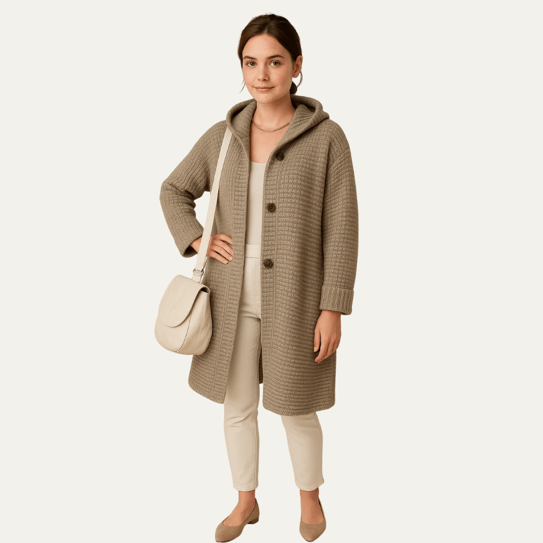 Ladies Thick Cable Knit Hooded Coat
