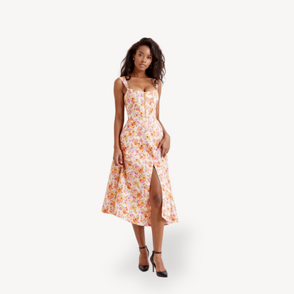 Ladies Pretty Flower Midi Cotton Dress