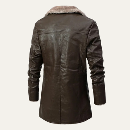 Warm Vintage Fleece Lined Leather Mens Coat