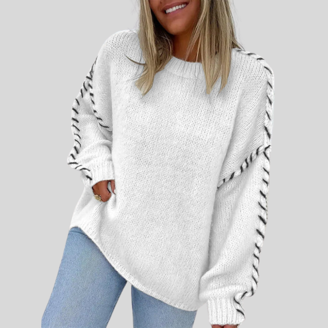 Relaxed Fit Crew Neck Long Sleeve Pullover Sweater