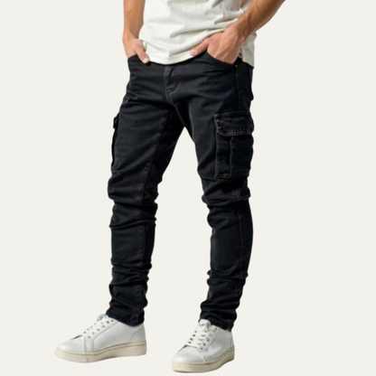 Men's Fitted Elastic Cargo Jeans Pants