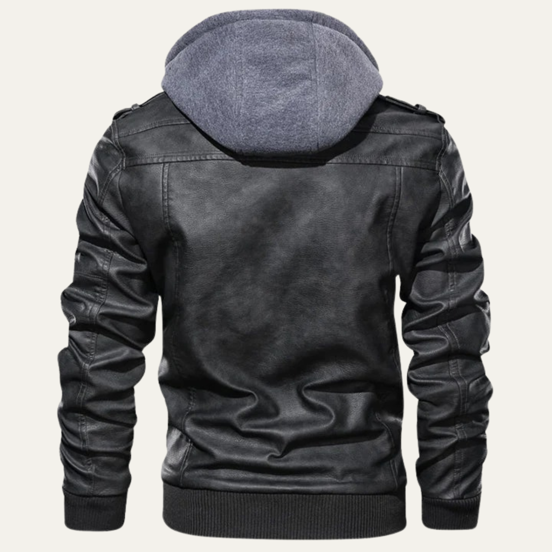 Men's Synthetic Biker Jacket with Detachable Hood