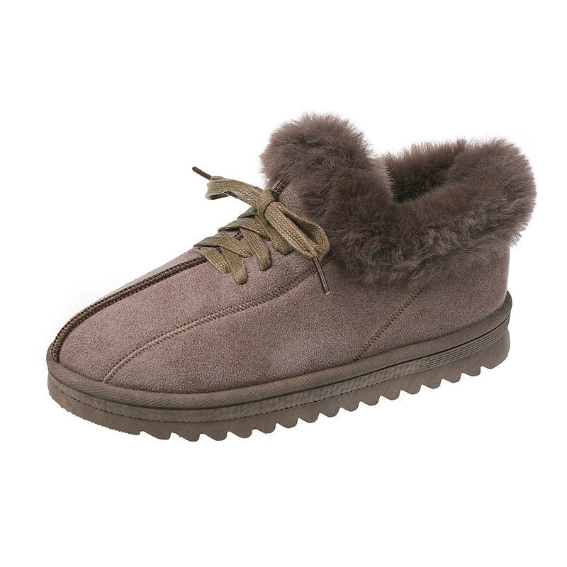 Warm Lace Up Flats Plush Faux Fur Lined Snow Ankle Boots