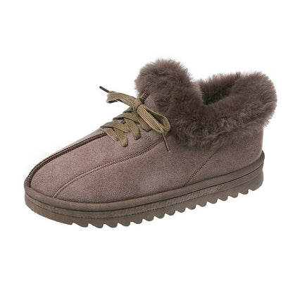 Warm Lace Up Flats Plush Faux Fur Lined Snow Ankle Boots