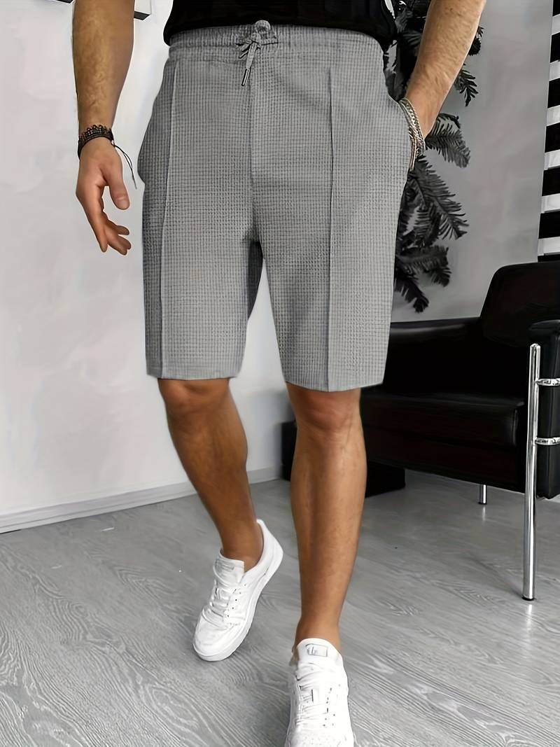 Casual Waffle Knit Drawstring Shorts with Pockets