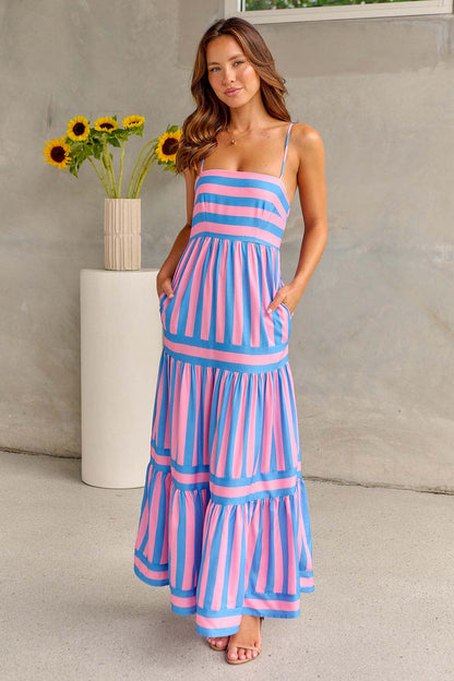 Women's Casual Striped Cotton Suspender Dress