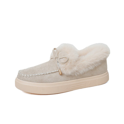Suede Warm Flat Slip on Snow Boots Faux Fur Lined Loafer Shoes