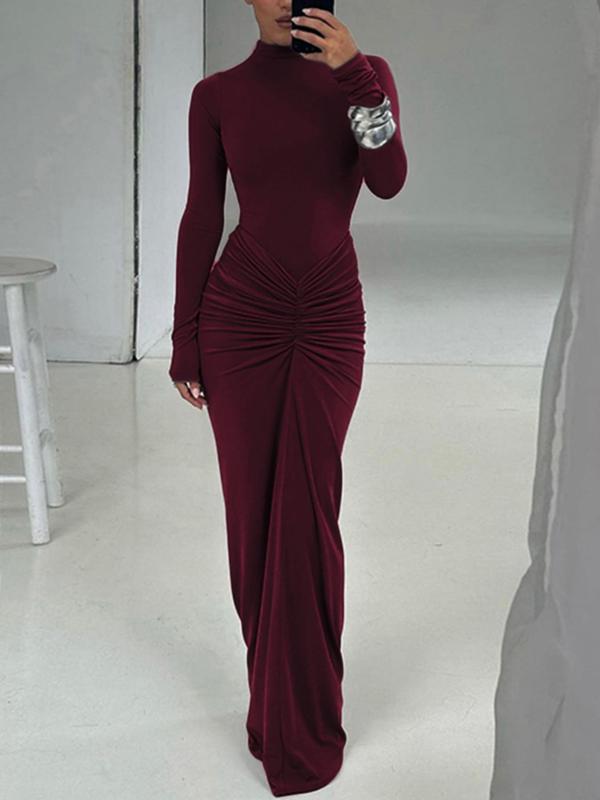 Elegant Ruffled Long Sleeve Bodycon Maxi Dress