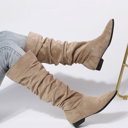 Women's Knee High Boots with Pointed Toe and Flat Sole