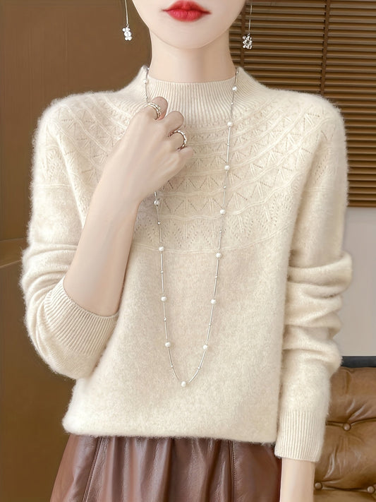 Cozy Women's Wool Crew Neck Pullover Sweater - OutfitLondon