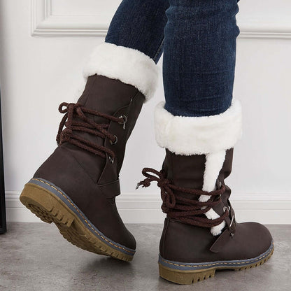 Mid Calf Winter Pull on Booties Mid Knee High Snow Boots