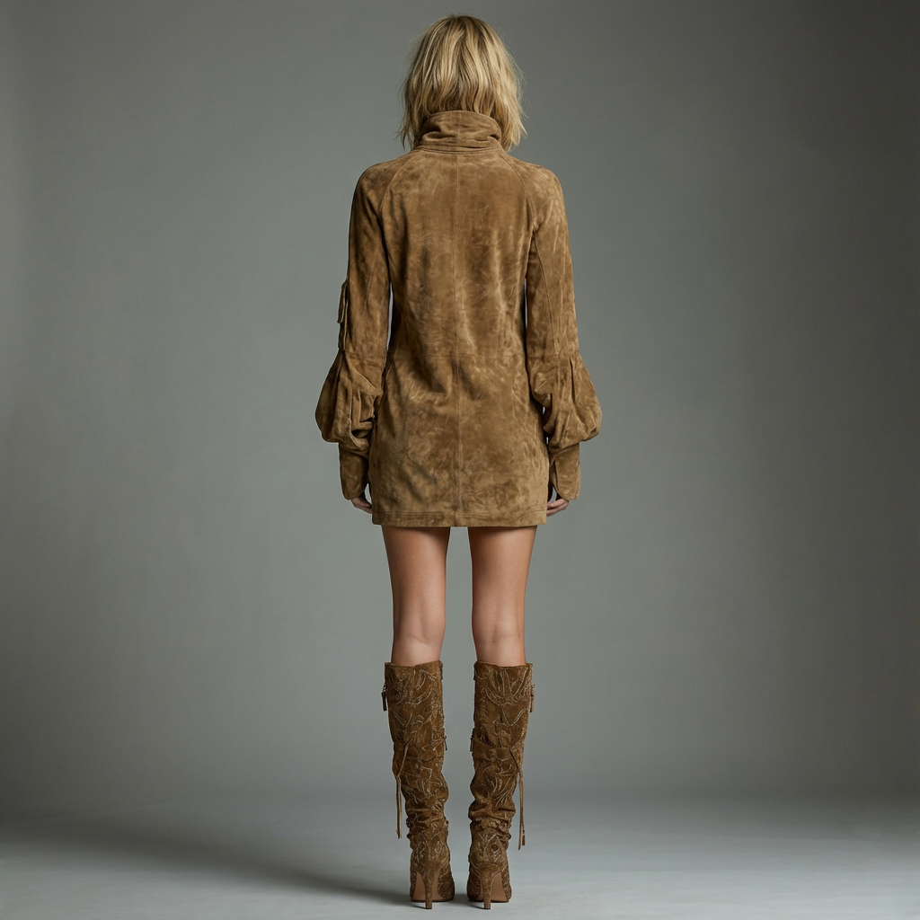 Soft Suede Mini Dress with Retro Style