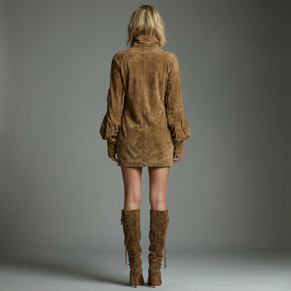Soft Suede Mini Dress with Retro Style